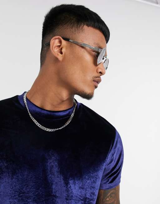 ASOS DESIGN - Navy t-shirt i velour