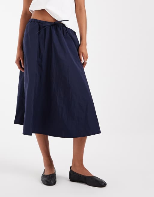 ASOS DESIGN navy techy midi track skirt, 2 of 5