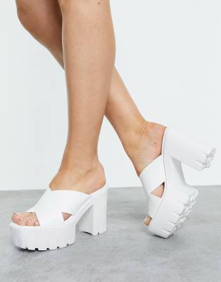 Asos Design Neale Chunky Platform Heeled Sandals In White Asos