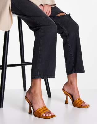 ASOS DESIGN Nearby heeled mules in  mustard