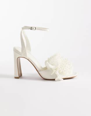  Nearlywed ruffle pearl trim detail high heeled sandals in ivory