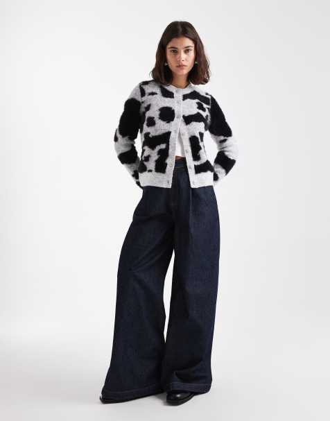 ASOS DESIGN neat fit animal print cardigan in mono - view 1