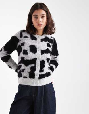 Asos Design Neat Fit Animal Print Cardigan In Multi