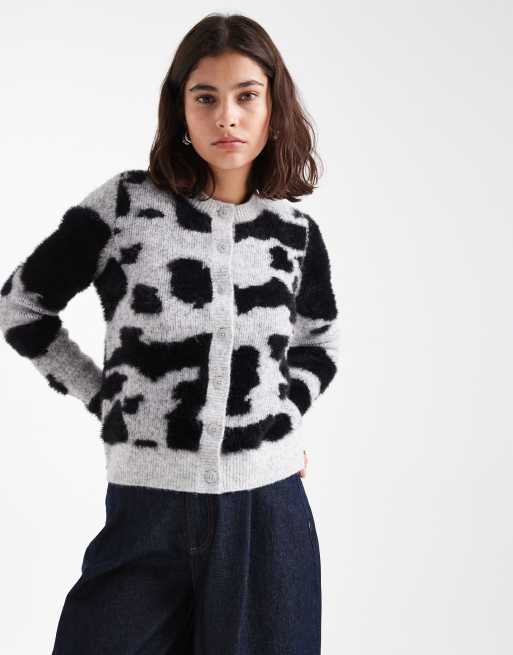 ASOS DESIGN neat fit animal print cardigan in mono