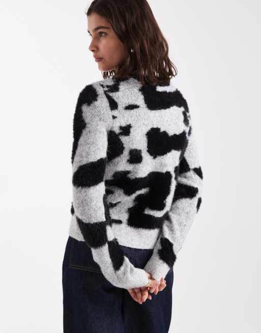 ASOS DESIGN neat fit animal print cardigan in mono