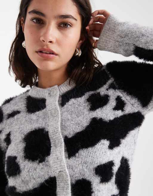 ASOS DESIGN neat fit animal print cardigan in mono