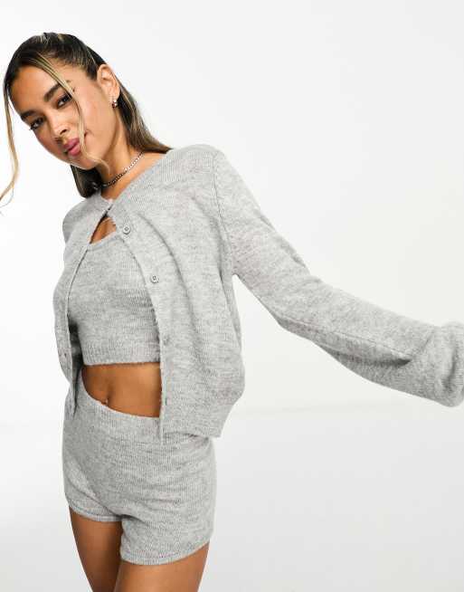 ASOS DESIGN neat fit cardigan in grey (part of a set)