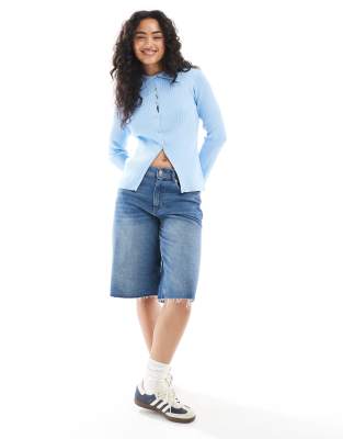Asos Design Neat Fit Collared Cardigan In Blue
