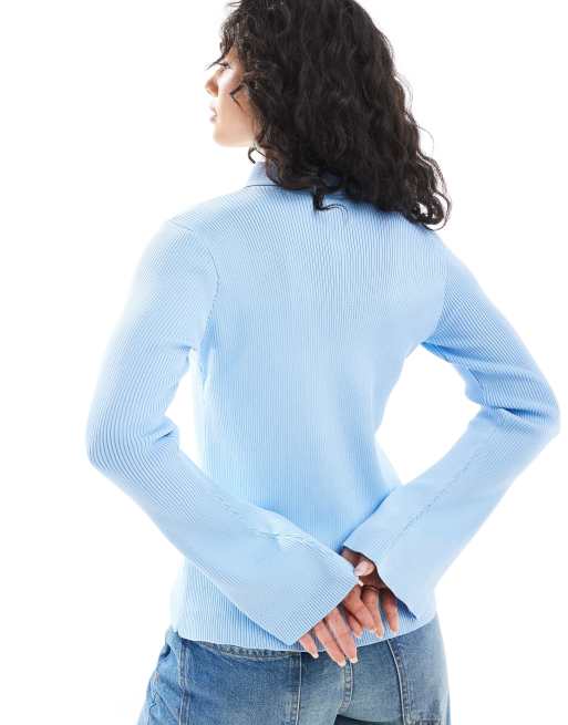ASOS DESIGN neat fit collared cardigan in light blue