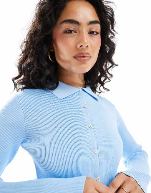ASOS DESIGN neat fit collared cardigan in light blue