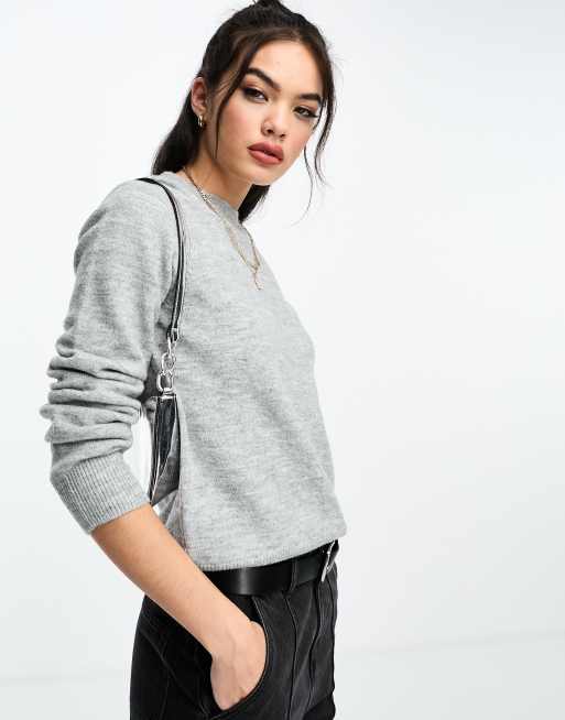 ASOS DESIGN neat fit crew neck jumper in grey