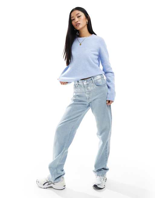 ASOS DESIGN neat fit crew neck sweater in blue