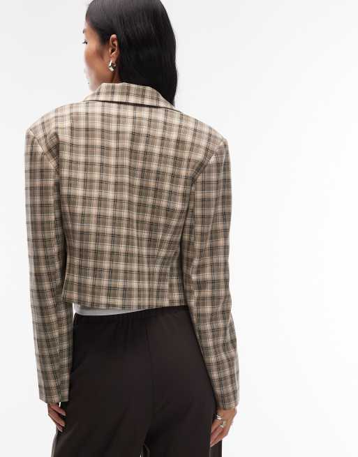 ASOS DESIGN neat fit cropped collared jacket in check, 3 of 4