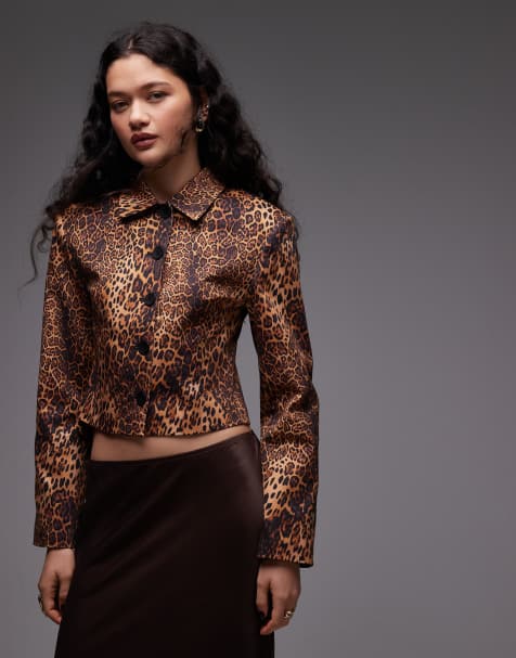 ASOS DESIGN neat fit cropped collared jacket in leopard print