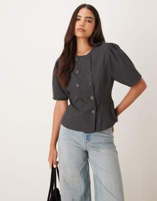 Asos Design Neat Fit Double Breasted Blazer In Gray