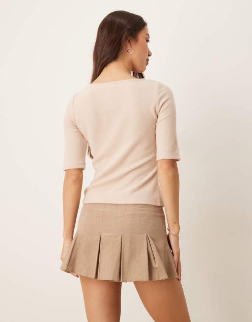 ASOS DESIGN neat fit half sleeve button up top in oatmeal, 3 of 4