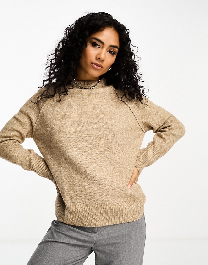 ASOS DESIGN neat fit jumper with seam detail in taupe-Neutral