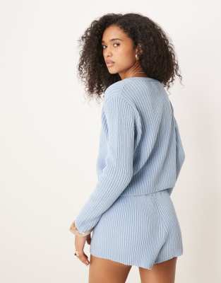 Asos Design Neat Fit Knit Cardigan In Blue