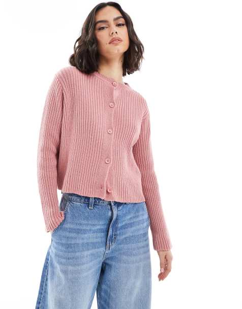 ASOS DESIGN neat fit knit cardigan in pink - view 1