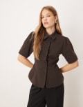 [ASOS DESIGN] ASOS DESIGN neat fit short sleeve blazer in brown 8 BROWN