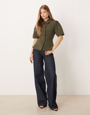 Asos Design Neat Fit Short Sleeve Blazer In Green