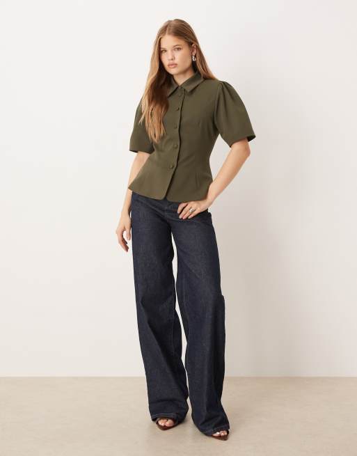 ASOS DESIGN neat fit short sleeve blazer in khaki