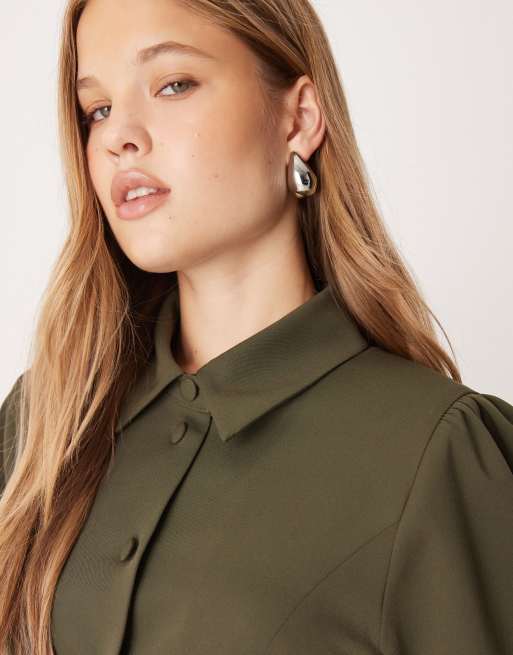 ASOS DESIGN neat fit short sleeve blazer in khaki