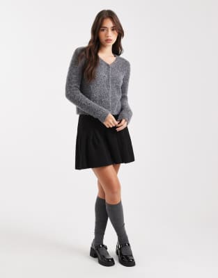Asos Design Neat Fit V Neck Boucle Cardigan In Burgundy