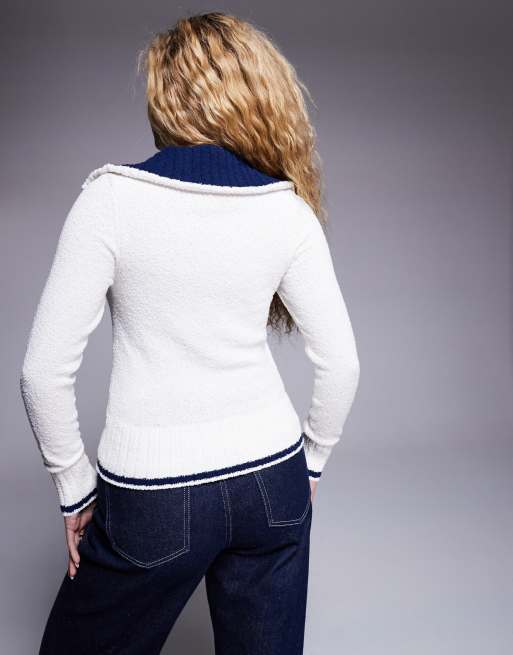 ASOS DESIGN neat fit zip through cardigan in cream