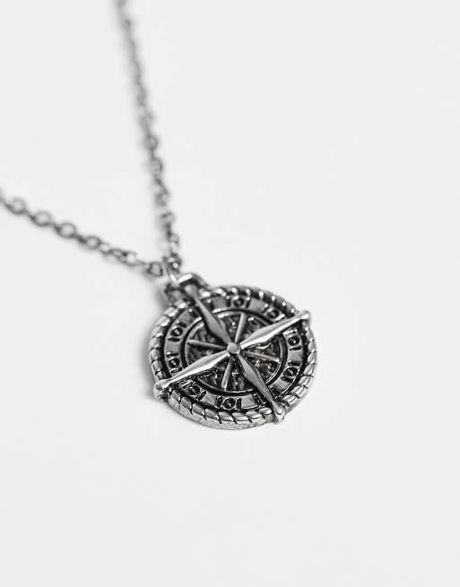ASOS DESIGN neck chain with compass pendant in silver tone | ASOS