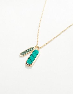 ASOS DESIGN neck chain with malachite and emerald tone pave pendant in gold tone