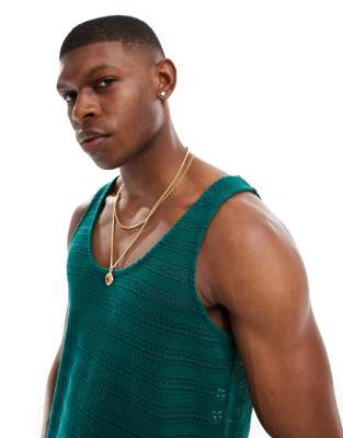 Asos Design Neck Tank Top In Green