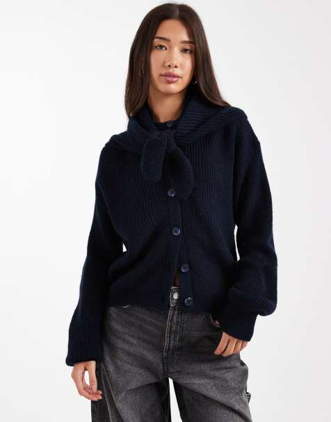 ASOS DESIGN neck tie cardigan in navy - view 1