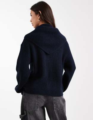 Asos Design Neck Tie Cardigan In Blue