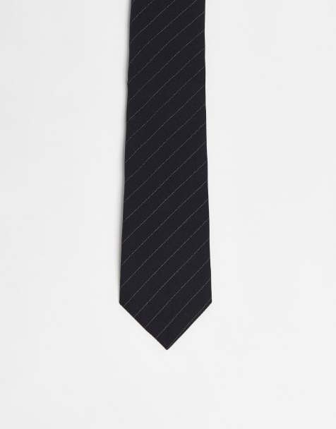 ASOS DESIGN neck tie in navy with pinstripes - view 1