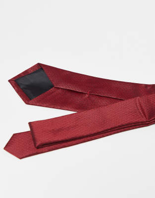 Asos Design Neck Tie With Pattern In Red