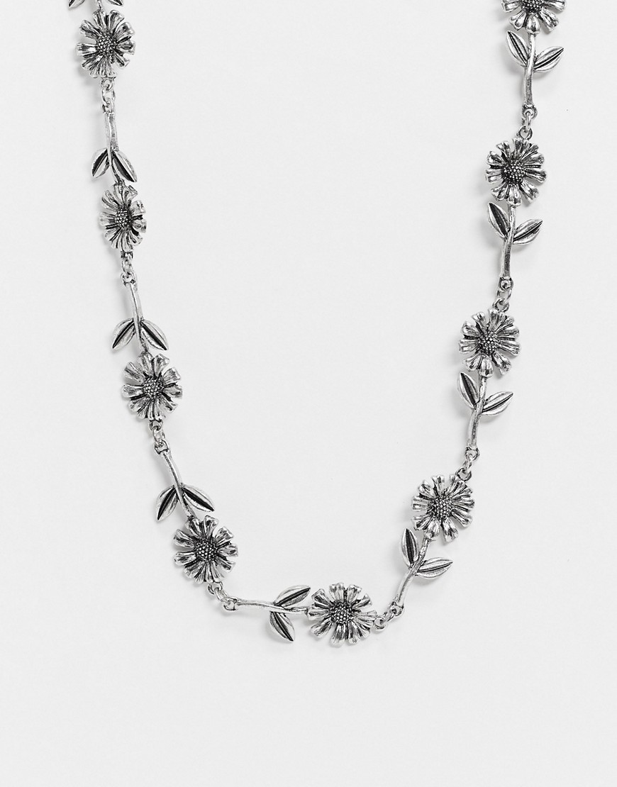 ASOS DESIGN neckchain in daisy design with clasp in silver tone