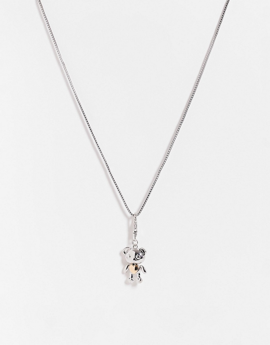ASOS DESIGN neckchain with 90s metal teddy bear pendant-Silver