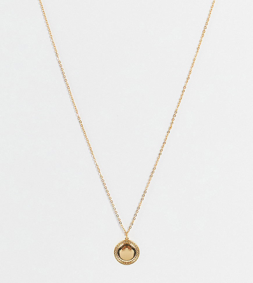 ASOS DESIGN neckchain with circle grecian wave border pendant in 14k gold plate