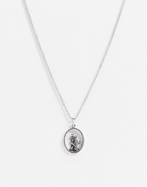 ASOS DESIGN skinny 2mm neckchain with cut out St Christopher pendant in burnished silver tone