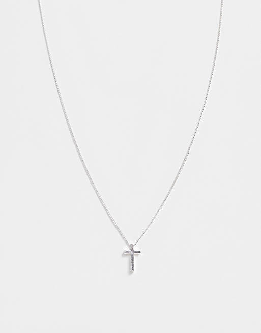 ASOS DESIGN neckchain with ditsy cross in silver tone
