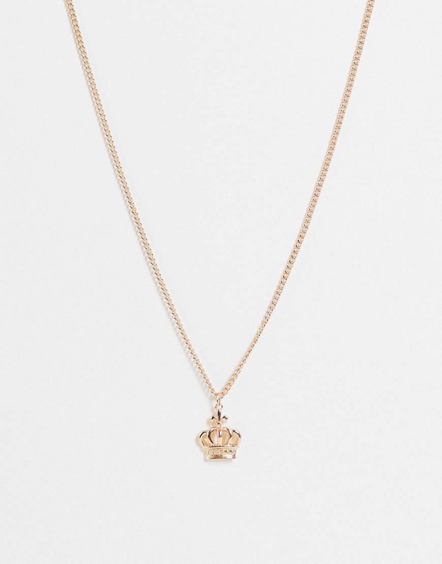 ASOS DESIGN neckchain with ditsy crown pendant in gold tone