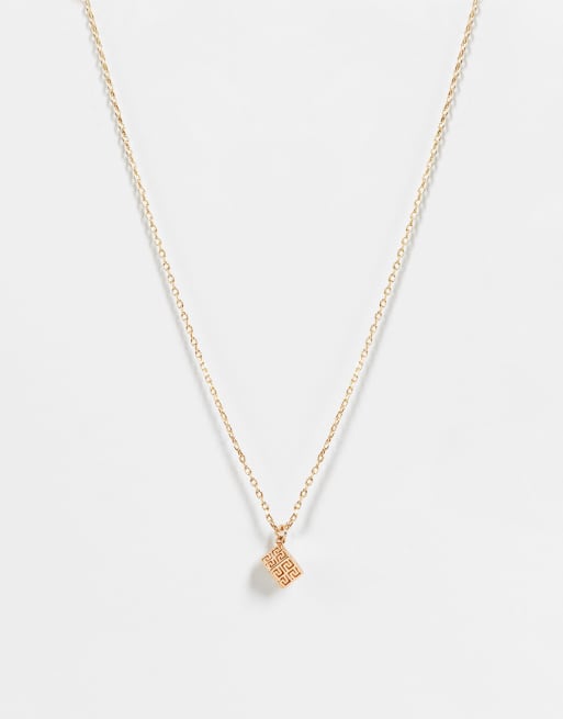 ASOS DESIGN neckchain with greek wave cube pendant in gold tone