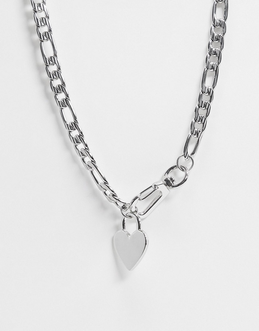 ASOS DESIGN neckchain with heart pendant in silver tone