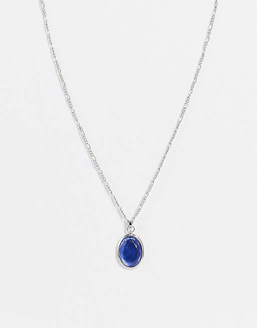 ASOS DESIGN neckchain with ice blue stone pendant in silver tone