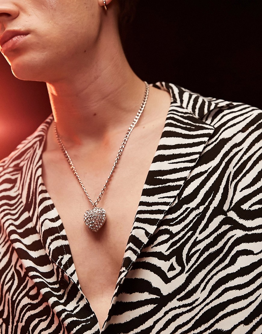 ASOS DESIGN neckchain with iced heart pendant-Silver