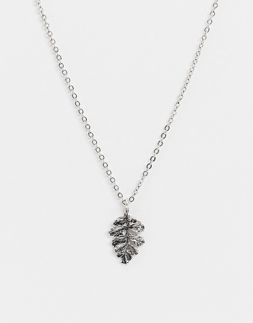 ASOS DESIGN slim 2.5mm neckchain with leaf pendant in burnished silver tone