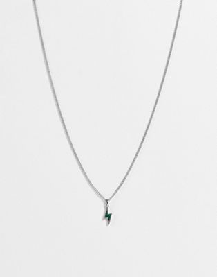 ASOS DESIGN neckchain with lightening bolt pendant in green malachite stone