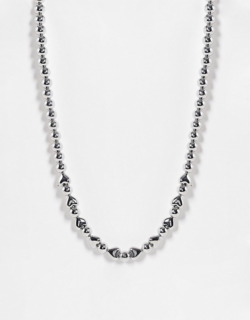 ASOS DESIGN neckchain with metal heart and ball beads in shiny silver