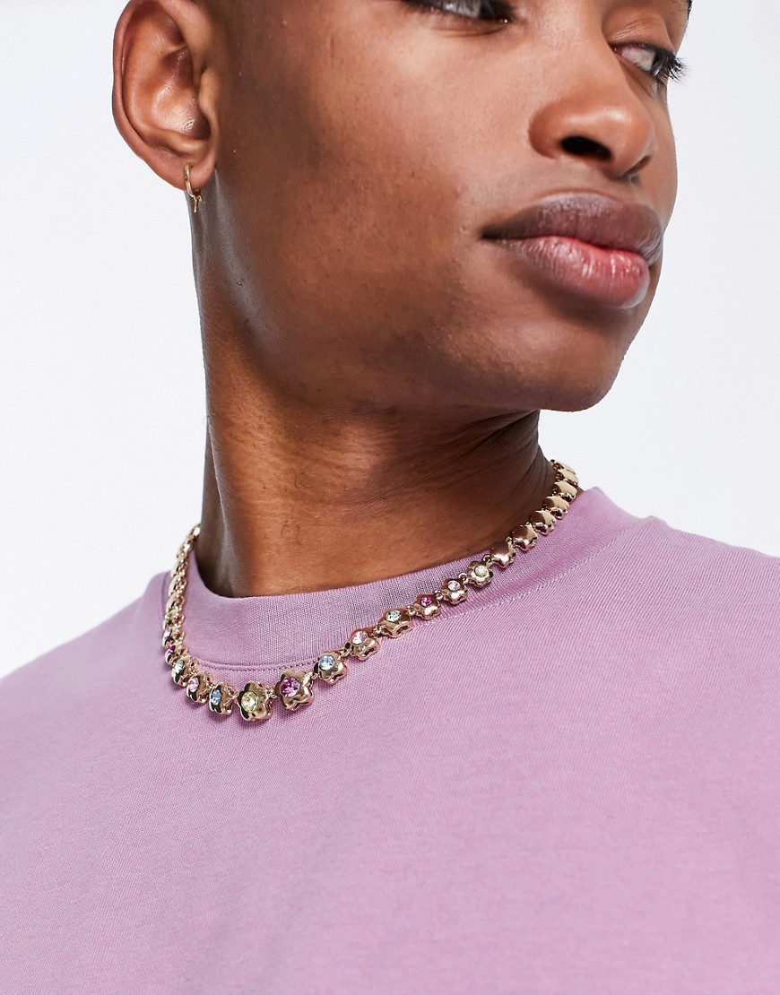 ASOS DESIGN neckchain with multicolor star jewels in gold tone